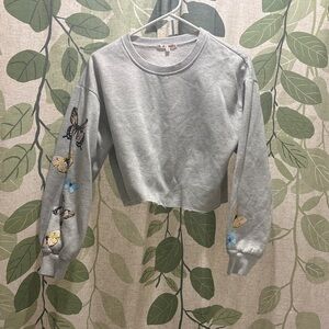 Gray Butterfly Embroidered Women's Sweater